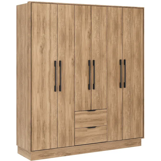 Vente-unique Kast met 6 deuren en 2 lades - L162 cm - Kleur: naturel - FEOVA Natuurlijk licht