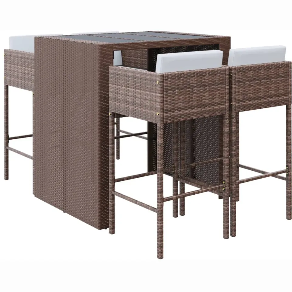 vidaXL 5-delige Tuinbarset met kussens poly rattan bruin, foto 3