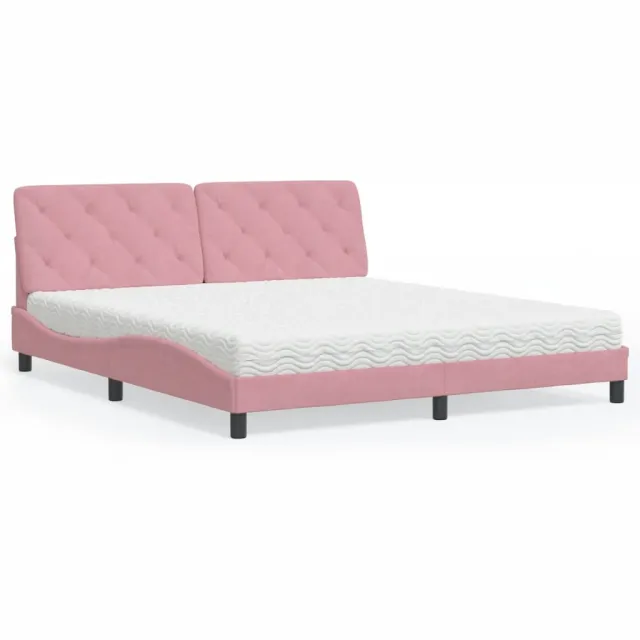 vidaXL Bed met matras fluweel roze 180x200 cm