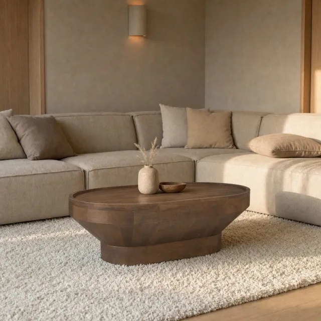 DÉJA Living Salontafel Gabriel - Ovaal - Walnootkleur - 90x55 cm - Mangohout Donkerbruin
