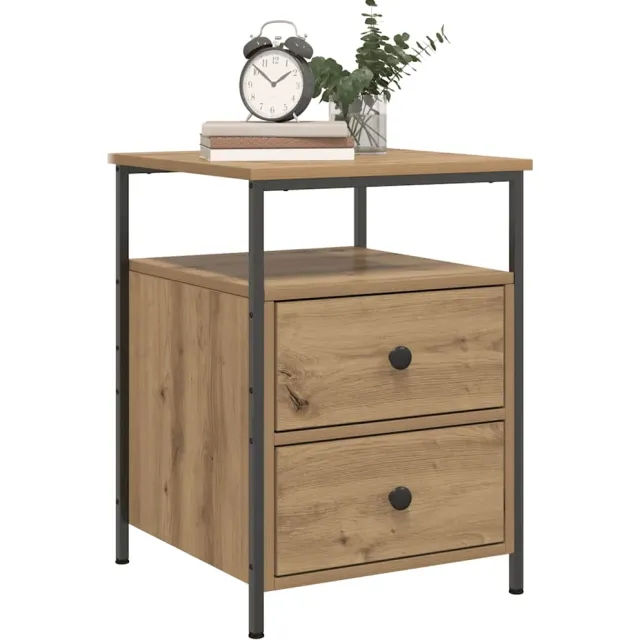 vidaXL Nachtkastje 44x45x60 cm bewerkt hout artisanaal eikenkleurig Bruin