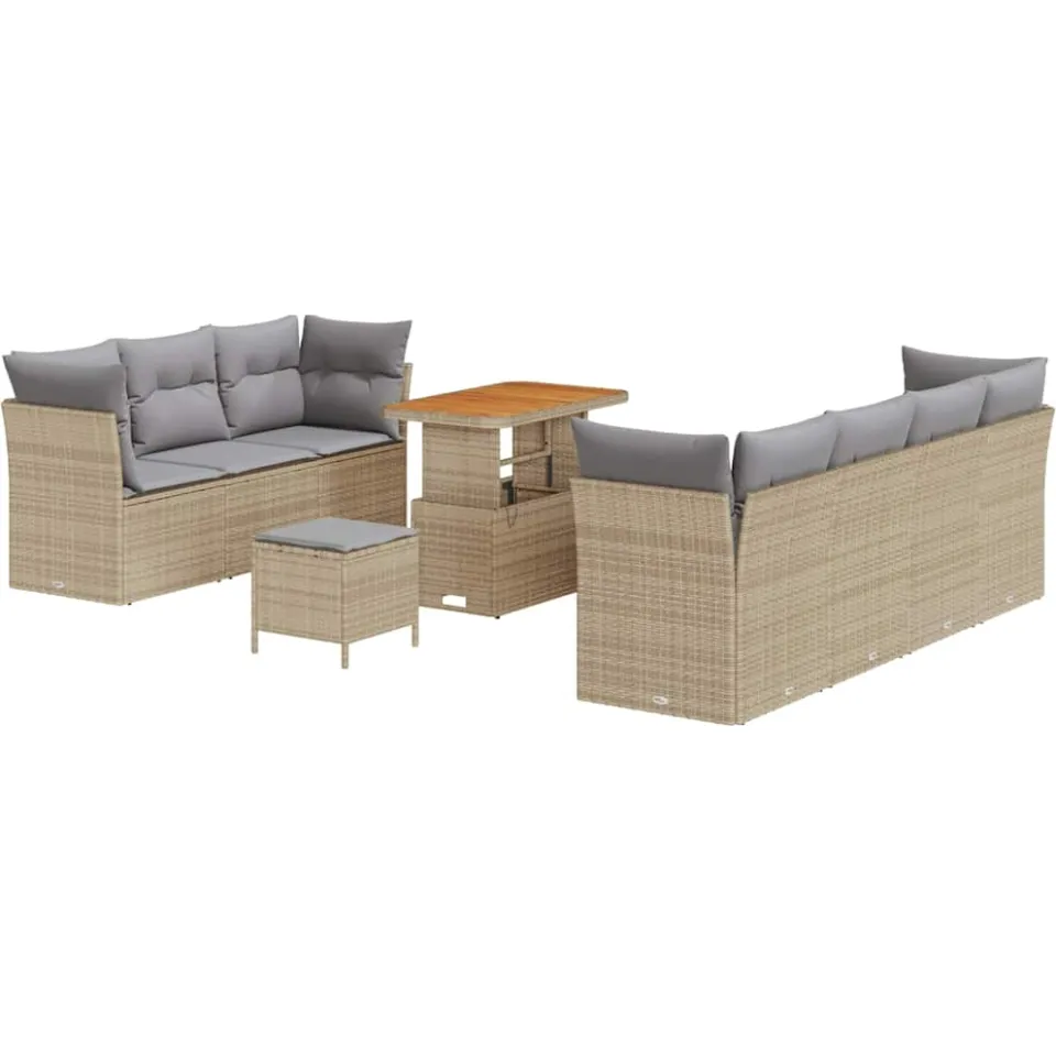 vidaXL Tuinbankenset 10 st Beige poly rattan