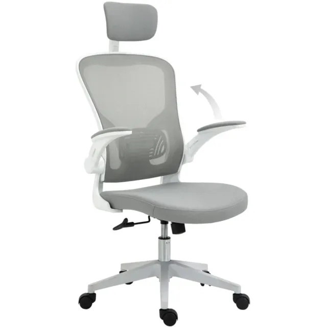 ZYLARO Ergonomische Bureaustoel met Schommelfunctie, Hoge Rugleuning, Hoofdsteun & Opklapbare Armleuningen - In Hoogte Verstelbaar - 360° Draaibaar - Kantoorstoel - Gamestoel - Volwassenen Stoel - Directiestoel - Computerstoel - Grijs