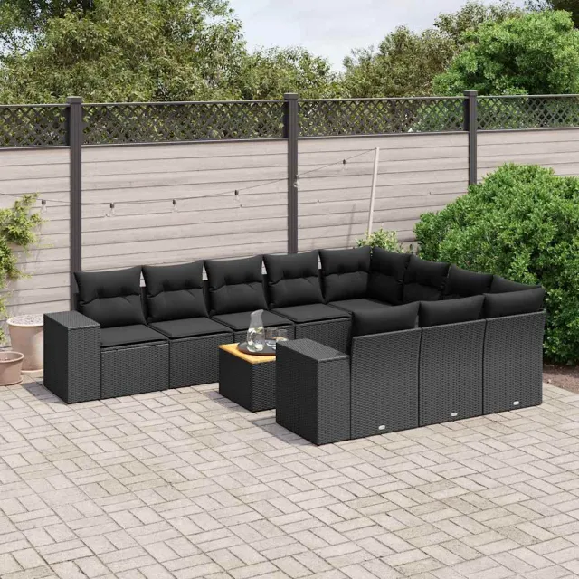 vidaXL 11-delige Loungeset met kussens poly rattan zwart, foto 2