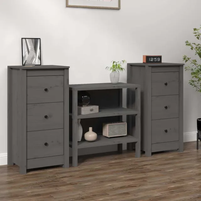 vidaXL Dressoirs 2 st 40x35x80 cm massief grenenhout grijs