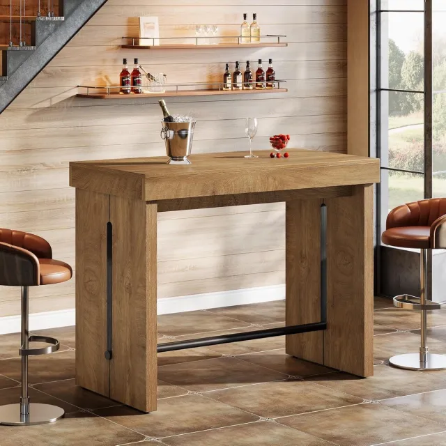 Tribesigns Hoge Bartafels - 105 x 50 x 95 cm - Kleine Bartafel met metalen voetsteun - rechthoekige hoge tafel - Voor Keuken, Woonkamer en Kleine Ruimtes - Bruin