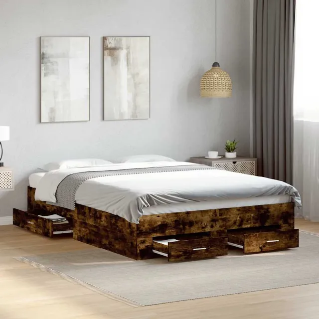 vidaXL Bedframe met lades bewerkt hout gerookt eikenkleurig 135x190 cm