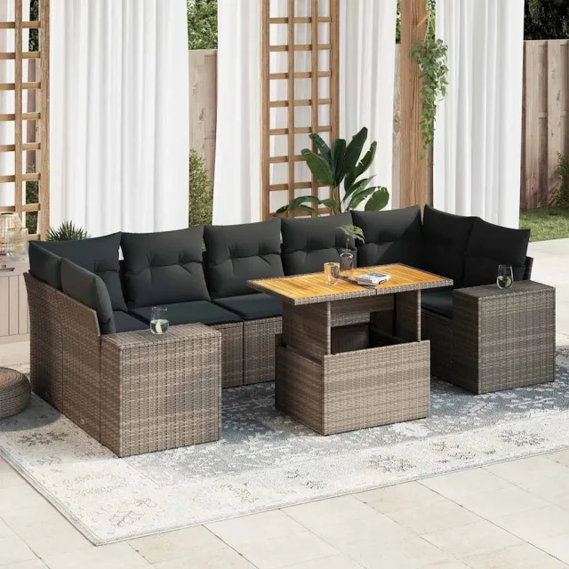 vidaXL 8-delige Loungeset met kussens poly rattan grijs, foto 2