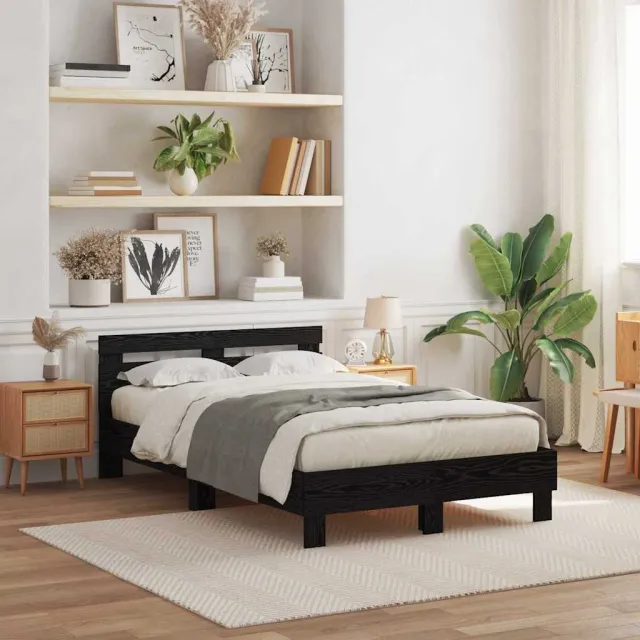 vidaXL Bedframe met hoofdeinde Zwart Eiken 120 x 200 cm Bewerkt hout