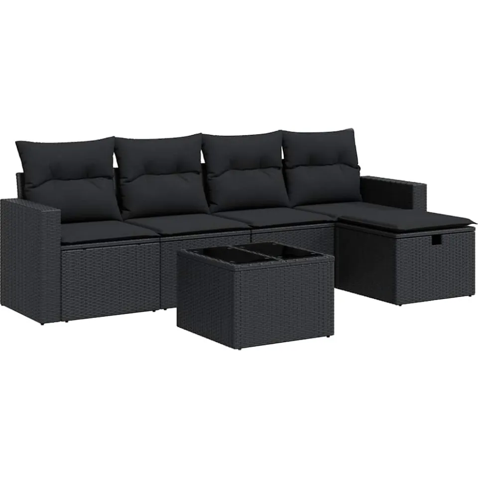 vidaXL 6-delige Loungeset met kussens poly rattan zwart, foto 3