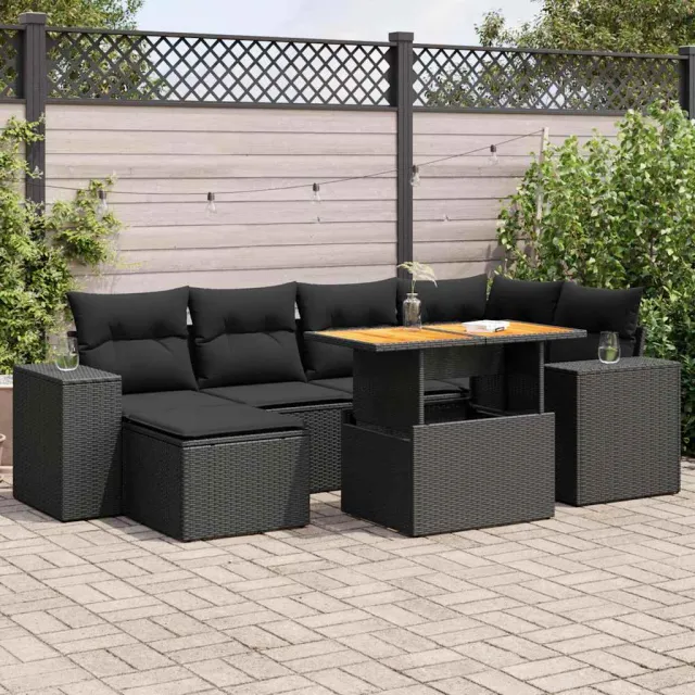 vidaXL 7-delige Loungeset met kussens poly rattan zwart, foto 2