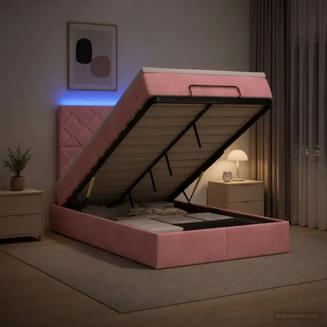 vidaXL Ottoman Bed met Matrassen en LED Roze 120 x 190 cm fluweel