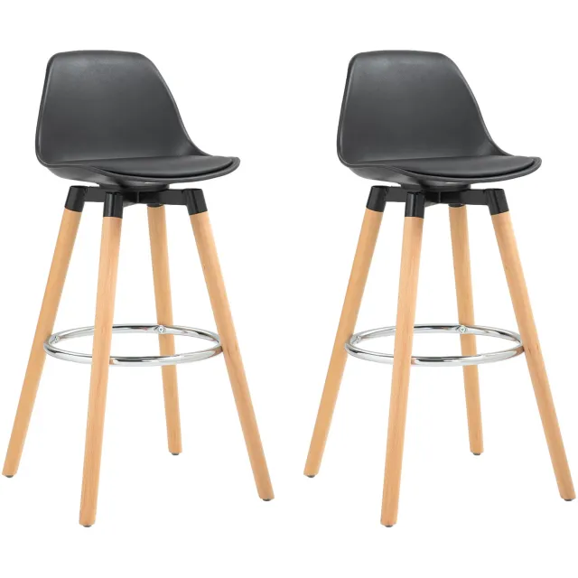 Homona Barkrukken - Set van 2 - Met rugleuning en voetensteun - Met beukenhouten poten - 43 x 43 x 91 cm - Zwart