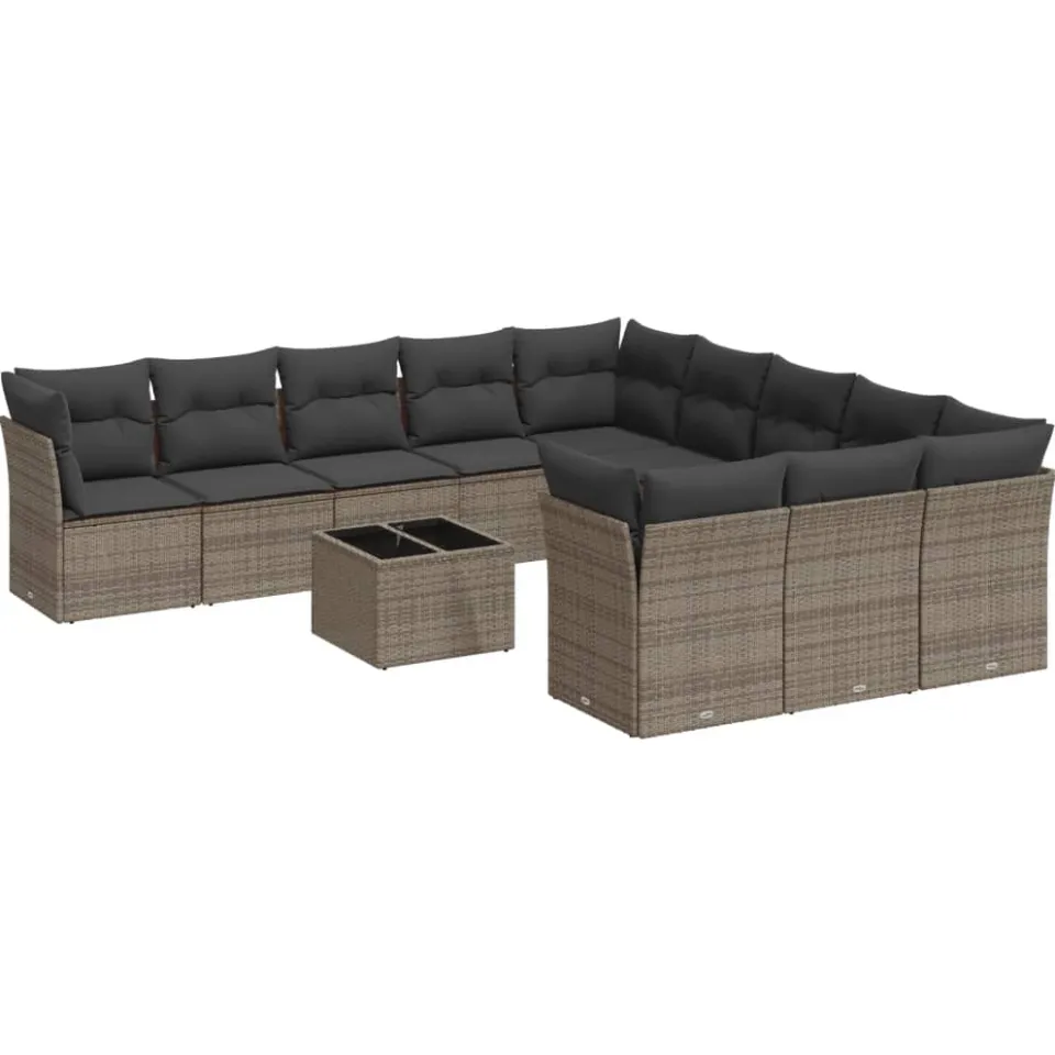 vidaXL 12-delige Loungeset met kussens poly rattan grijs
