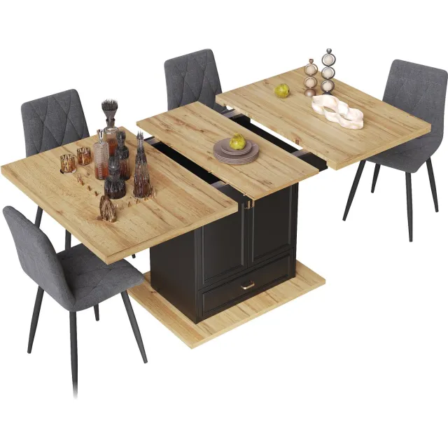 Merax Uitschuifbare eettafel 110-140 x 80 x 75 cm - voor eetkamer - keuken of terras - voor zes personen - houtnerf tafelblad Houtkleur