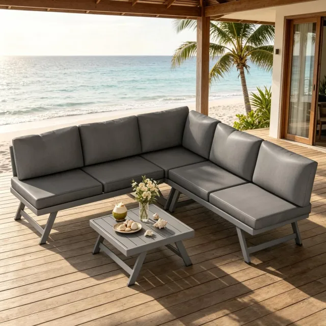 HAUSS SPOLE Hoek Loungeset - 5-Zits Met Salontafel En 11 Kussens - Verstelbaar In 5 Standen - Voor Tuin En Terras - Aluminium Grijs