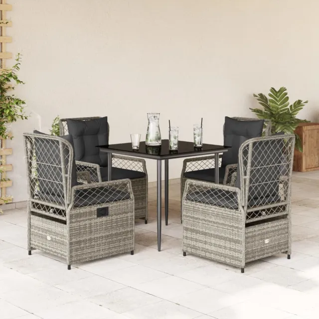vidaXL 5-delige Tuinset met kussens poly rattan grijs