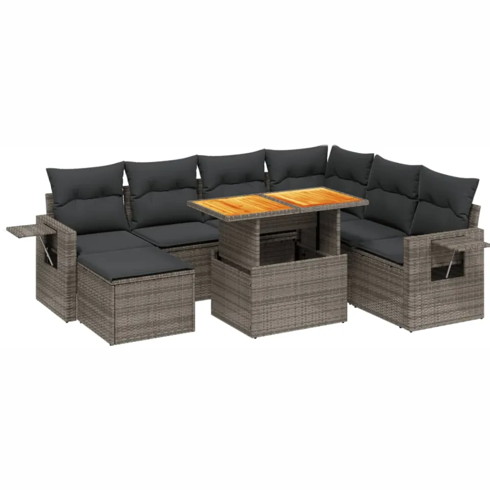 vidaXL 8-delige Loungeset met kussens poly rattan grijs, foto 3
