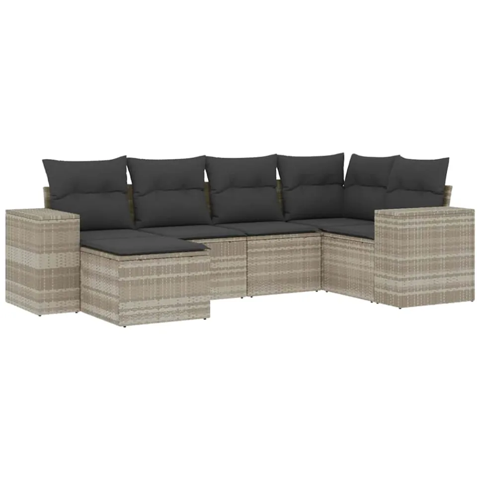 vidaXL 6-delige Loungeset met kussens poly rattan lichtgrijs grijs, foto 3