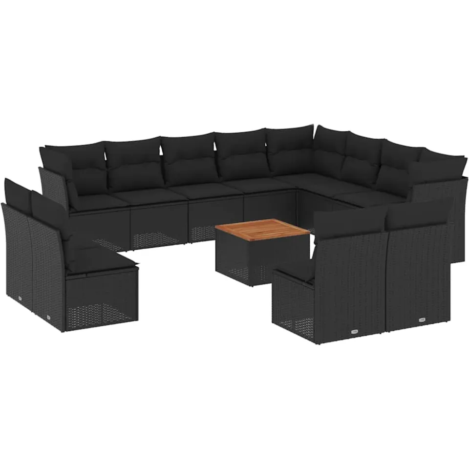 vidaXL 13-delige Loungeset met kussens poly rattan zwart, foto 3
