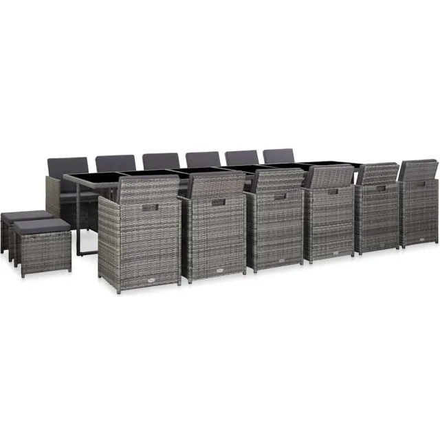 vidaXL 17-delige Tuinset met kussens poly rattan grijs