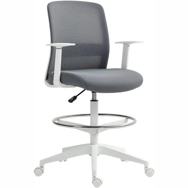 Lunpog Zit-sta Bureaustoel met Voetring en Netrug - Hoogteverstelbaar - Grijs - 61.5x57.5x107-121cm