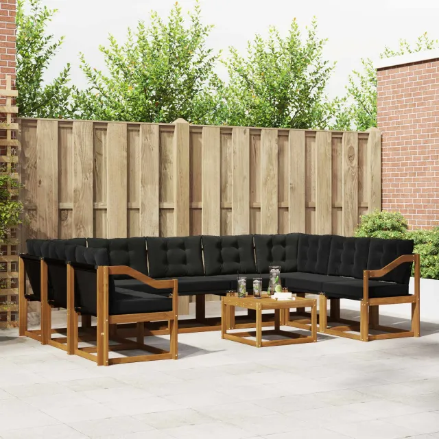 vidaXL Buiten bankenset 10 st 9-zits Naturel en Zwart Bruin