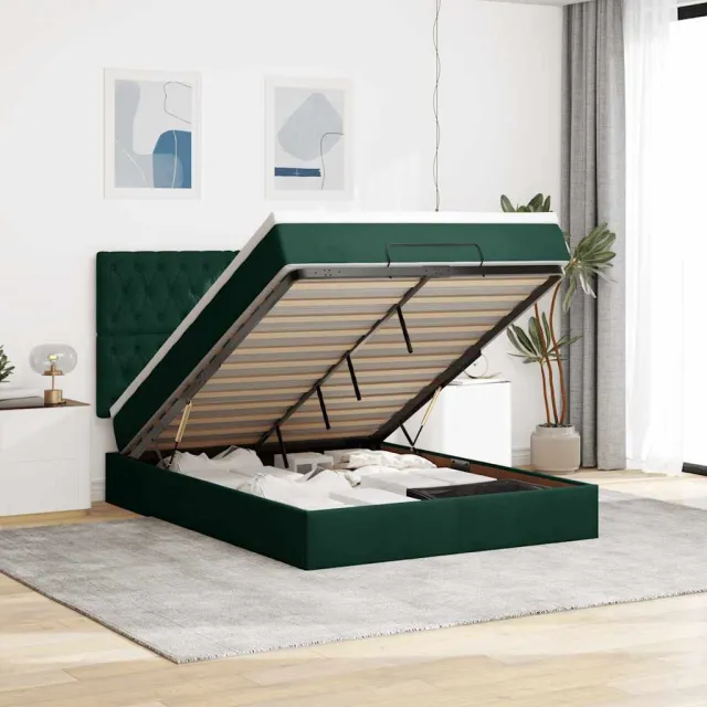vidaXL Ottoman bed met matrassen 140x190cm fluweel donkergroen groen