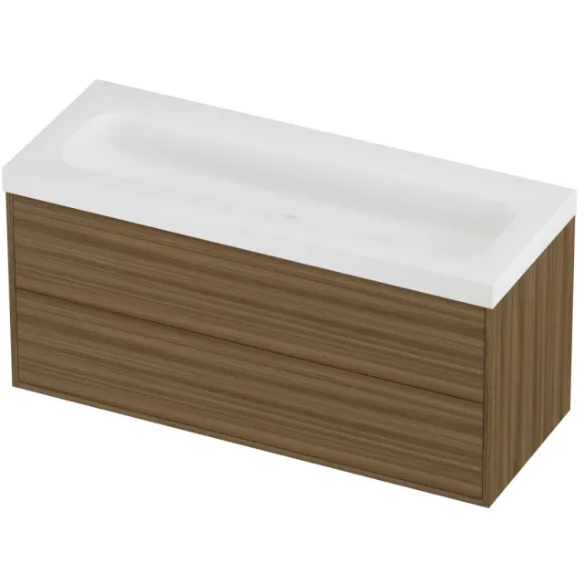 Proline Haga Badmeubelset Polystone Mezza In Kader 120x46x58 cm Mat White Caramel Walnut Houtlook