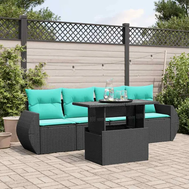 vidaXL 5-delige tuinbankset met kussens van zwart polyrotan, foto 2