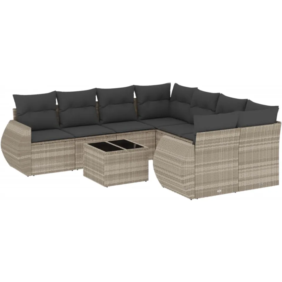 vidaXL 9-delige Loungeset met kussens poly rattan lichtgrijs grijs, foto 4