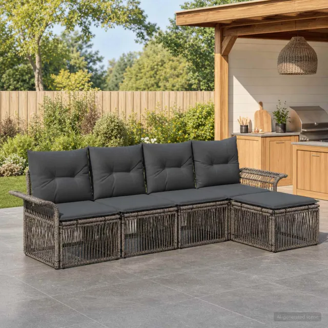 vidaXL Tuinbankenset 5 st 5-zits Grijs poly rattan, foto 2