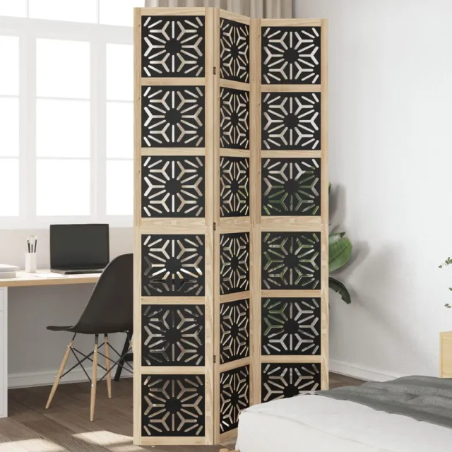 vidaXL Kamerscherm met 3 panelen massief paulowniahout zwart, foto 2