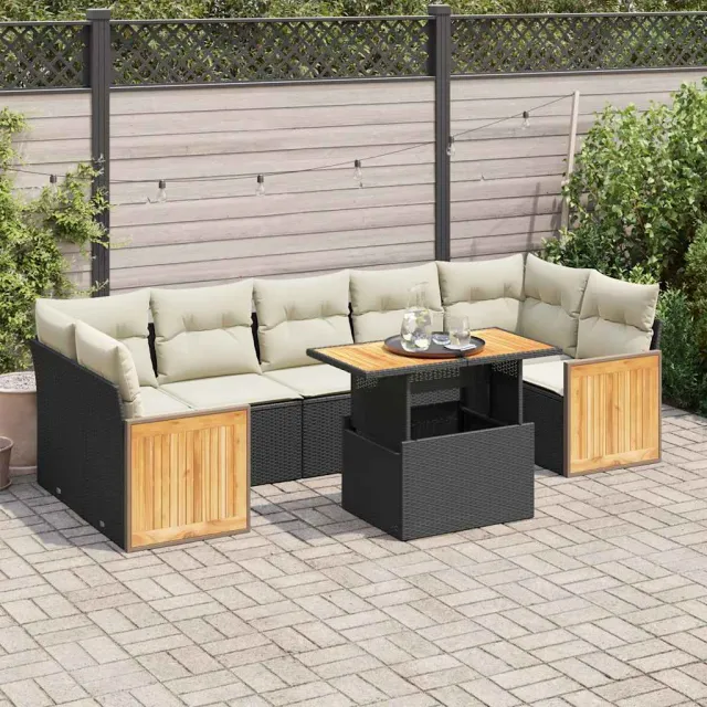 vidaXL 8-delige Loungeset met kussens poly rattan acacia zwart, foto 2