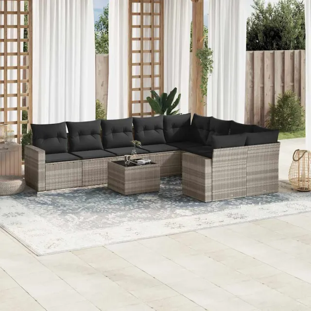 vidaXL 10-delige Loungeset met kussens poly rattan lichtgrijs grijs, foto 2
