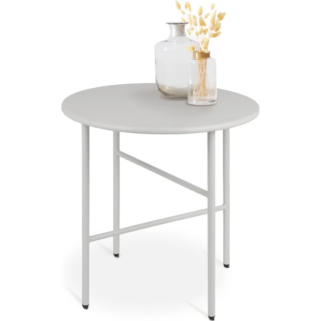 bomoe Finn Ronde Bijzettafel Metaal Licht Grijs 44 cm Tafelblad Krasbestendig Stabiel, Lichtgewicht Salontafel Binnen & Buiten