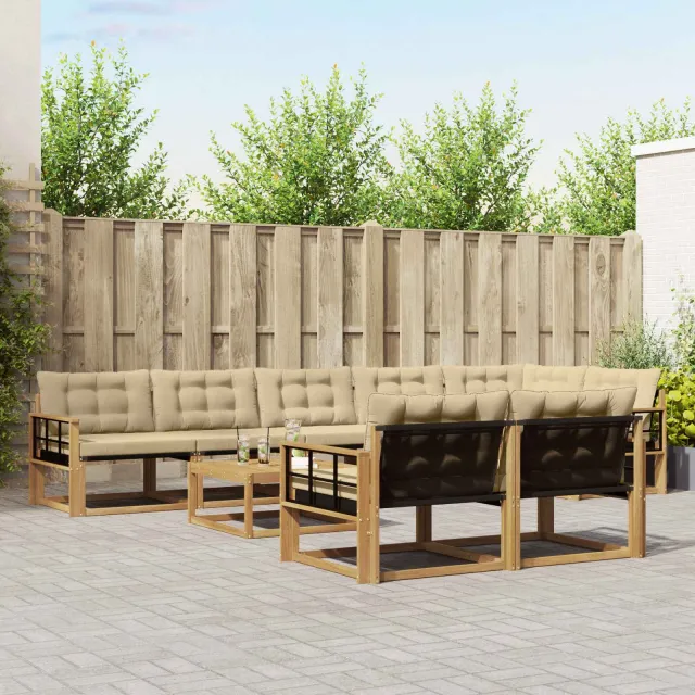 vidaXL Buiten bankenset 9 st 8-zits Wit en Beige