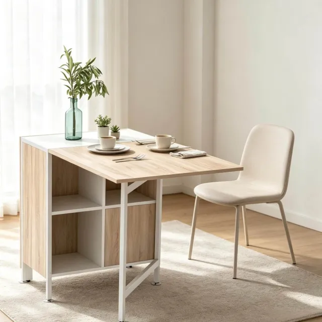 FloraGrace Uitschuifbare Eettafel - Opklapbaar Model Met Opbergruimte - Modern Voor Keuken En Woonkamer - MDF En Staal - Wit Licht Eiken - 169x60x75 Cm Wit + licht eiken