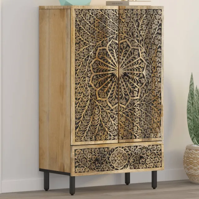 vidaXL Hoge kast 60x33x100 cm massief mangohout bruin