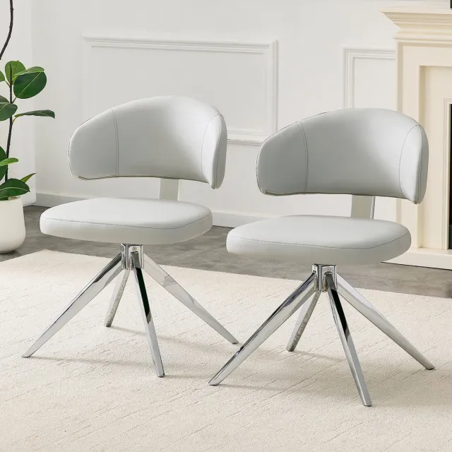 OKWISH Bureaustoel - 360 Graden Draaibaar Zonder Armleuningen - Kunstleer En Metaal - Modern - Lichtgrijs - Voor Kantoor En Woonkamer Light Gray