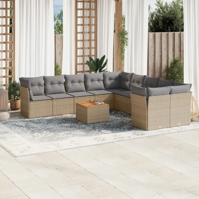 vidaXL 11-delige Tuinset met kussens poly rattan beige, foto 2