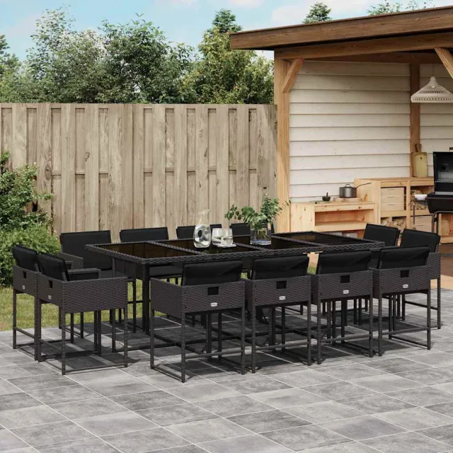 vidaXL 13-delige Tuinset met kussens poly rattan zwart, foto 2