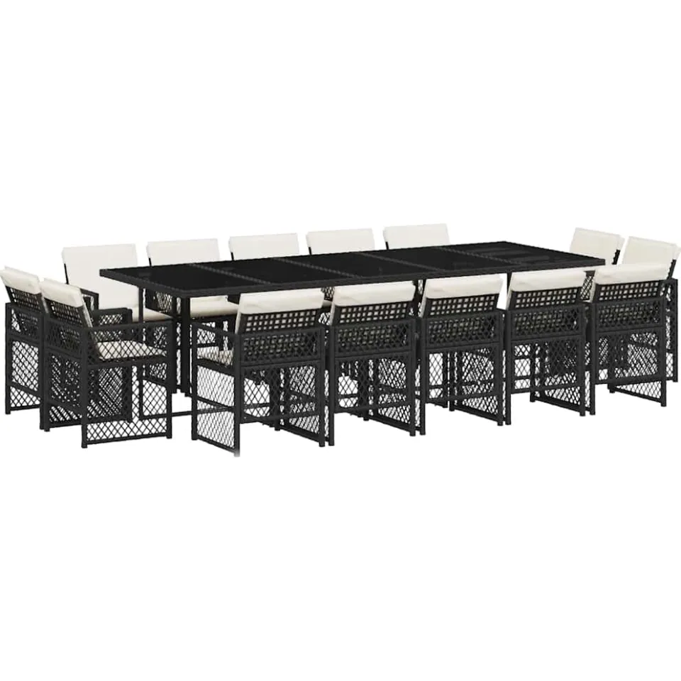 vidaXL 15-delige Tuinset met kussens poly rattan zwart, foto 3