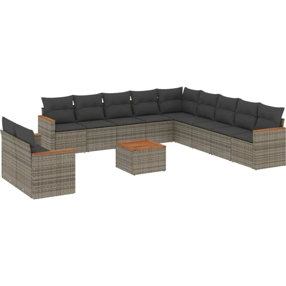 vidaXL 12-delige Loungeset met kussens poly rattan grijs, foto 3