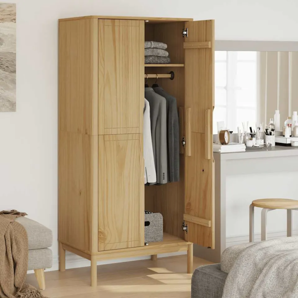 vidaXL Kledingkast FLORO 77x53x171 cm massief grenenhout wasbruin bruin, foto 3