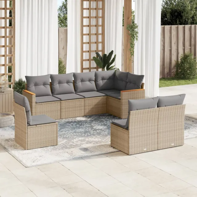 vidaXL 8-delige Loungeset met kussens poly rattan gemengd beige, foto 2