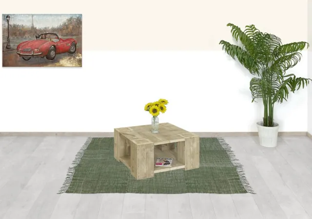 NordXL Steigerhouten salontafel Nedeva met blokpoten en legplank