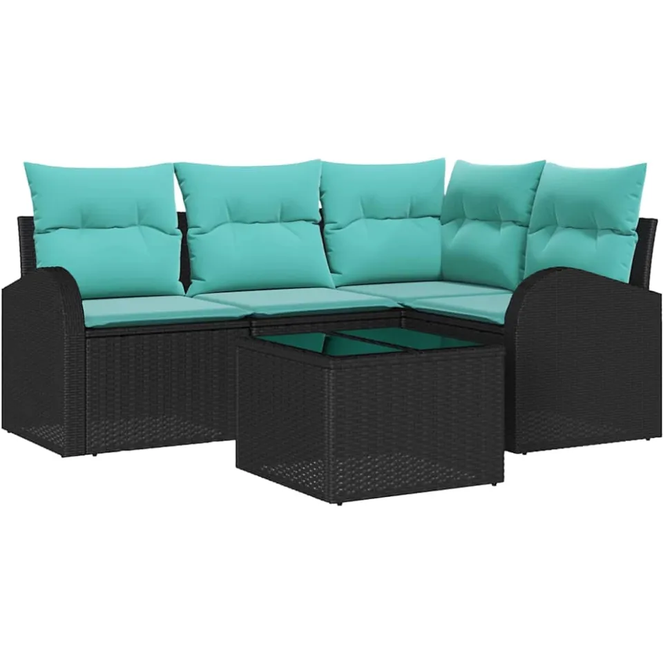 vidaXL Tuinbankenset 5 st Zwart en Turquoise poly rattan