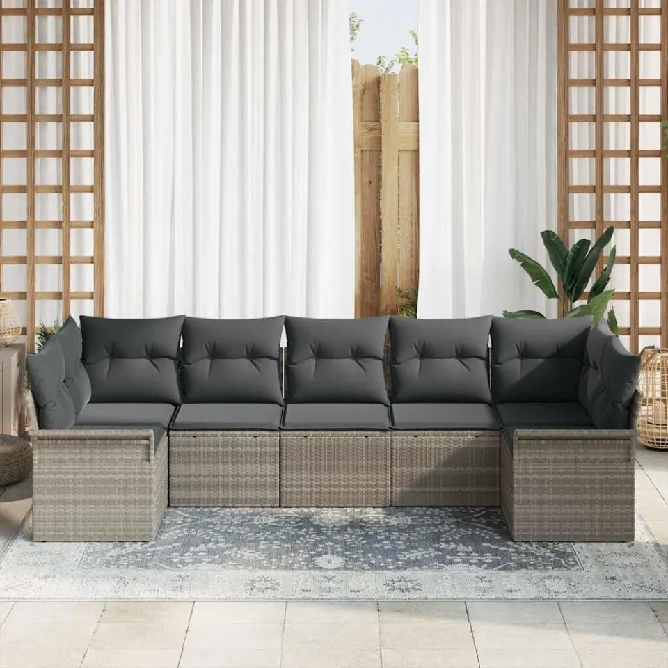 vidaXL Tuin Sofa Set 7 st Lichtgrijs Poly riet, foto 3