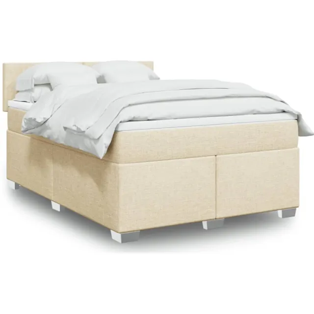 vidaXL Boxspring met matras stof crèmekleurig 140x190 cm